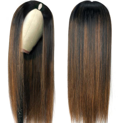 FB30 Highlight Balayage Straight V Part Wig 22-26Inch Vpart Wig 180% Density Human Hair Wig