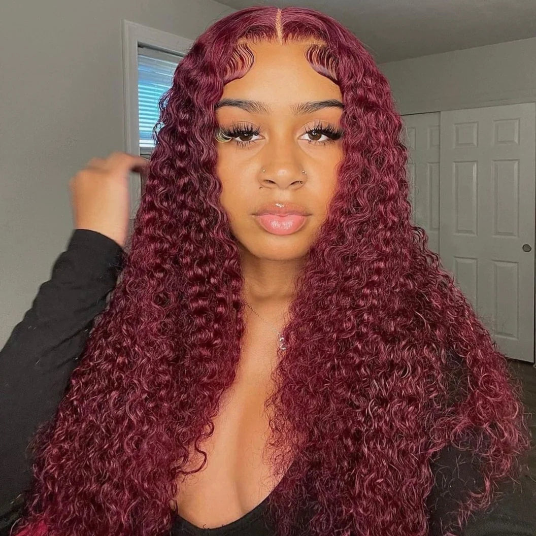 99J Burgundy 4x4 Lace Closure Jerry Curly Human Hair Wig