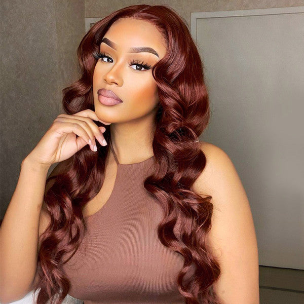 Breathable Cap 13x4 Pre Cut Lace Front Reddish Brown Body Wave Wig