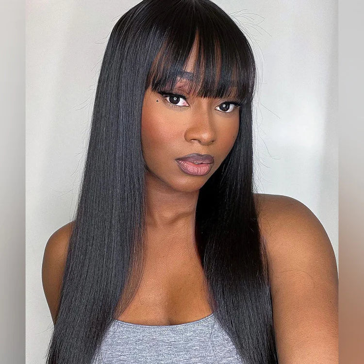 Straight Hair With Bang 13x4 Pre Plucked Lace Front Wig