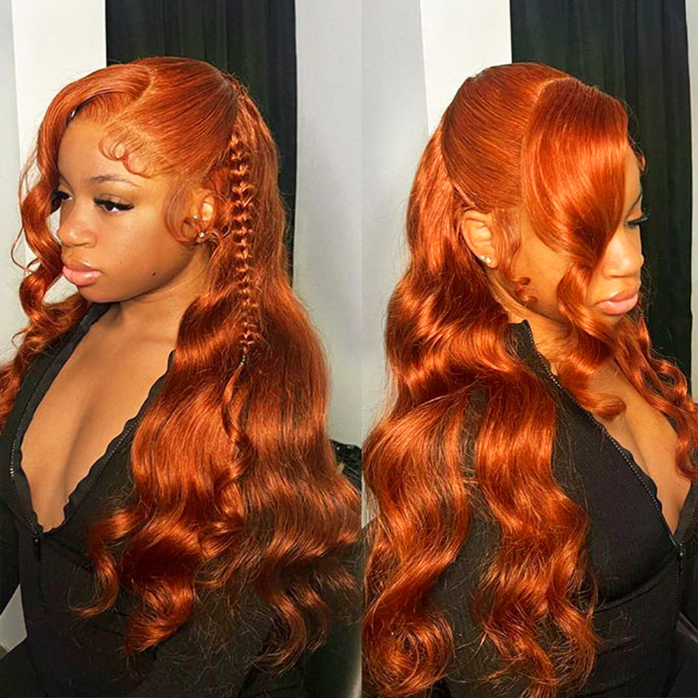 Ginger Orange Body Wave Human Hair Lace Part Wigs for Sale 13*4 Lace Frontal wig