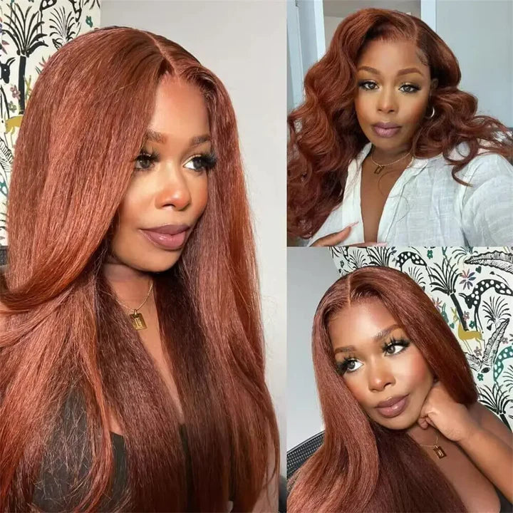 Reddish Brown Pre-Colored Modern Layered Cut 13x4 Lace Front Straight Season Vibe Wig