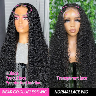 Wear Go Deep Wave 5x5 HD Lace Closure Wig with Pre Plucked Hairline Pre Cut Curly Glueless Wigs Human Hair Ready to Wear