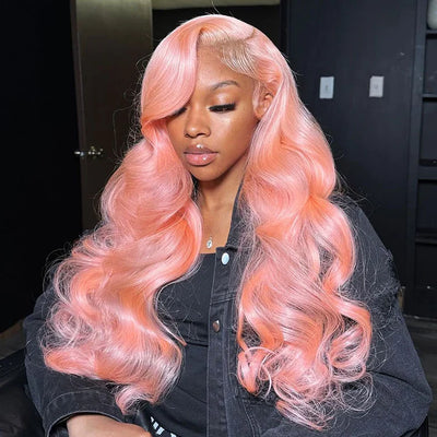 Virgin Human Hair Wigs Pink Color Hair Body Wave 13X4/13x6 Lace Front Wig