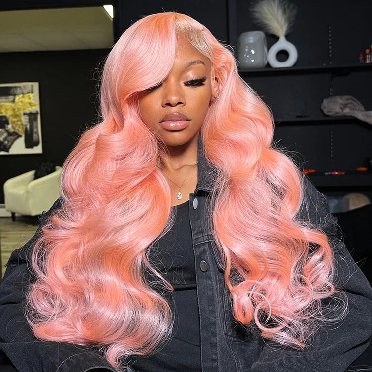 Virgin Human Hair Wigs Pink Color Hair Body Wave 13X4/13x6 Lace Front Wig