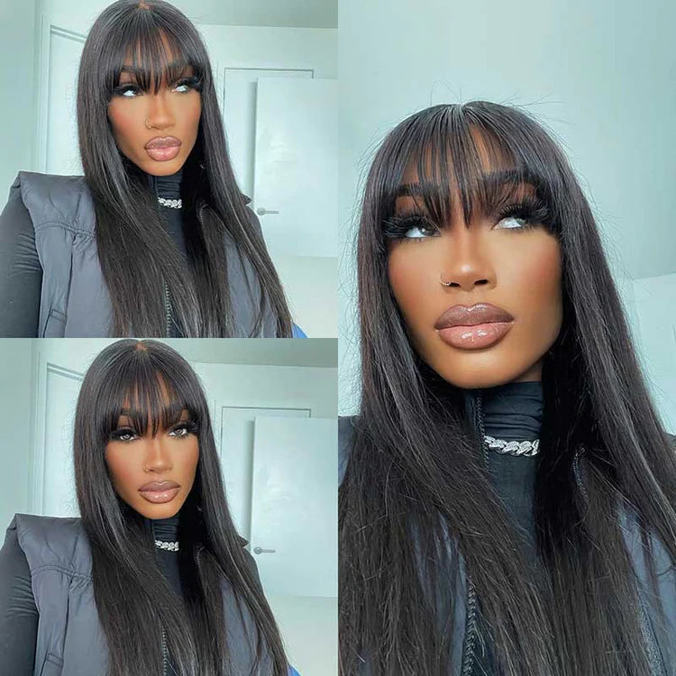 Straight Hair With Bang 13x4 Pre Plucked Lace Front Wig