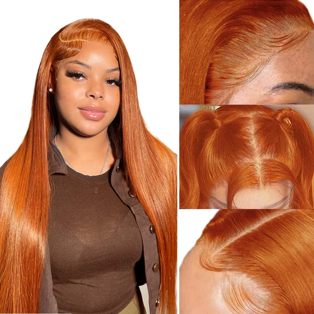 Brazilian Hair Straight Ginger Orange 4x4 Closure Wig