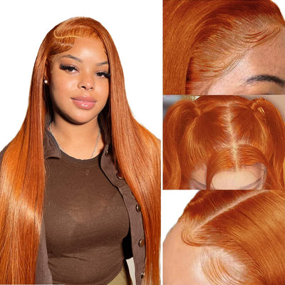 Brazilian Hair Straight Ginger Orange 4x4 Closure Wig