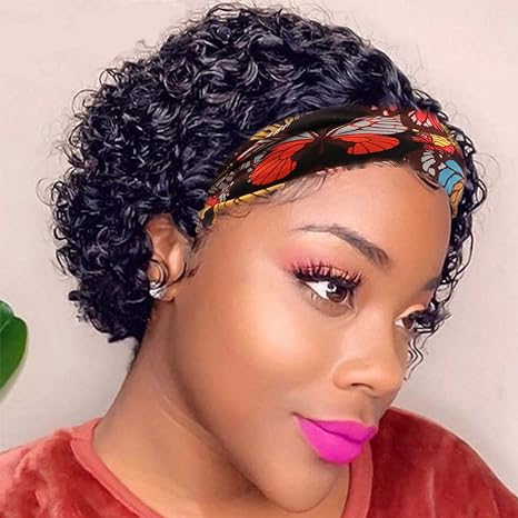 Headband Wig Short Bob Wig Water Wave Human Hair Wigs Natural Black Wigs