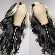 Skunk Stripe Wig with Blonde Highlights Body Wave 13x4 HD Lace Front Human Hair Wigs 180% Density with Streaks in Front