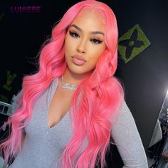 Virgin Human Hair Wigs Pink Color Hair Body Wave 13X4/13x6 Lace Front Wig