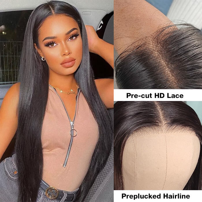 Silky Straight Easy Wear Go Glueless Wigs Pre Cut 5x5 HD Lace Closure Wigs Beginner Friendly