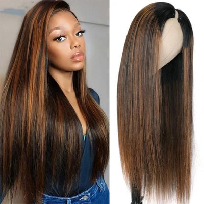 FB30 Highlight Balayage Straight V Part Wig 22-26Inch Vpart Wig 180% Density Human Hair Wig