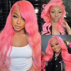 Virgin Human Hair Wigs Pink Color Hair Body Wave 13X4/13x6 Lace Front Wig