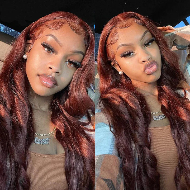 Undetectable HD Lace 5x5 Closure Reddish Brown Body Wave Glueless Wig