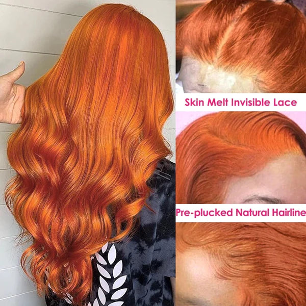 Ginger Orange Body Wave Human Hair Lace Part Wigs for Sale 13*4 Lace Frontal wig