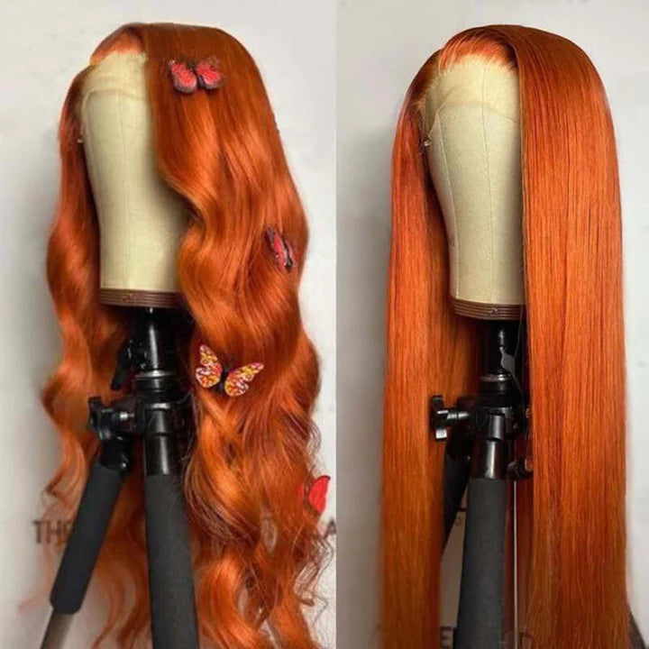 Brazilian Hair Straight Ginger Orange 4x4 Closure Wig