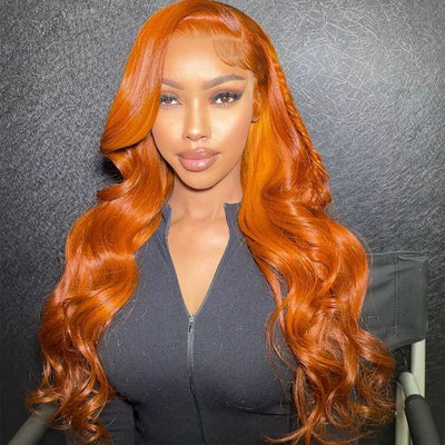 Ginger Orange Body Wave Human Hair Lace Part Wigs for Sale 13*4 Lace Frontal wig