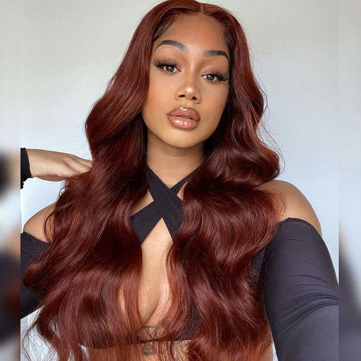 Undetectable HD Lace 5x5 Closure Reddish Brown Body Wave Glueless Wig