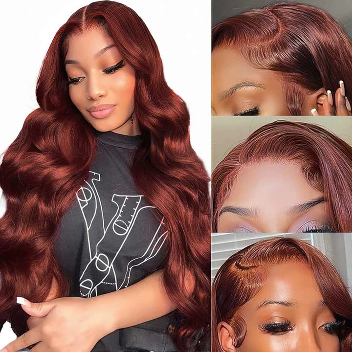 Undetectable HD Lace 5x5 Closure Reddish Brown Body Wave Glueless Wig