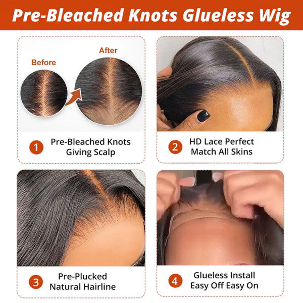 Bleached Knots Body Wave Hair 5x5 HD Lace Wigs Wear Go Glueless Wigs 180% Density