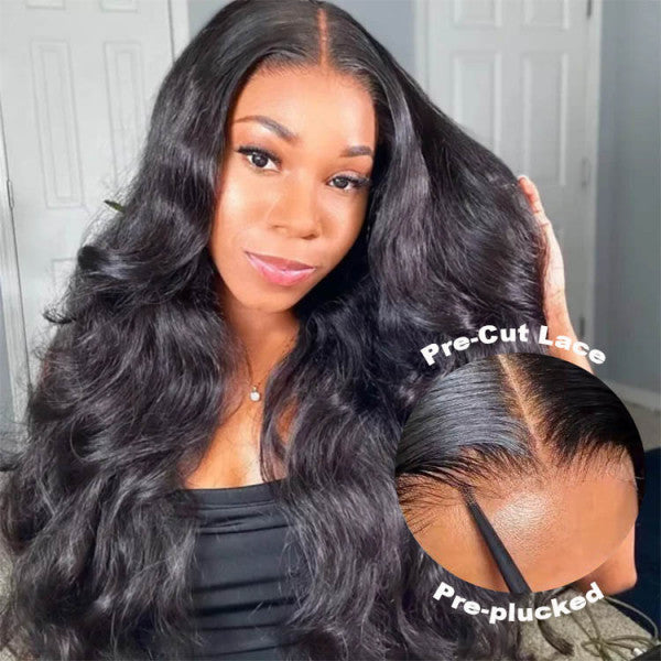 Bleached Knots Body Wave Hair 5x5 HD Lace Wigs Wear Go Glueless Wigs 180% Density