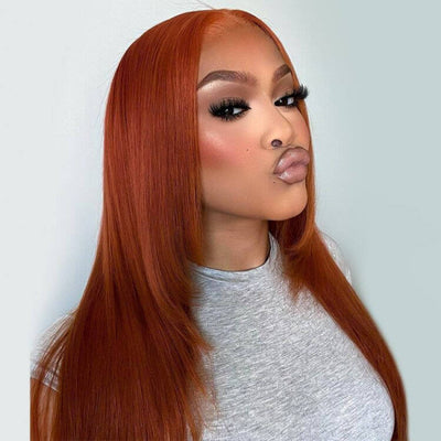 Brazilian Hair Straight Ginger Orange 4x4 Closure Wig