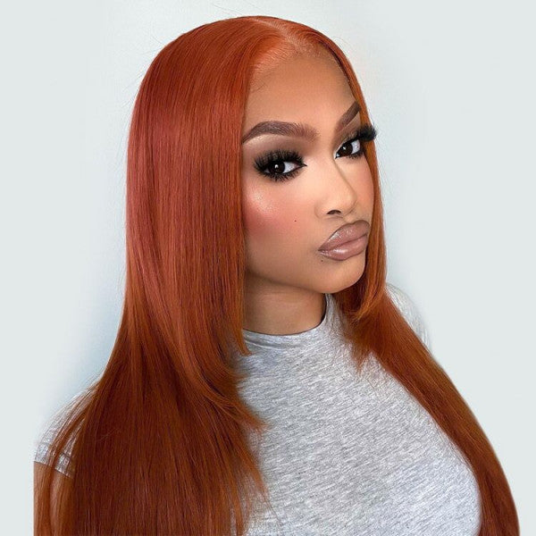 Brazilian Hair Straight Ginger Orange 4x4 Closure Wig