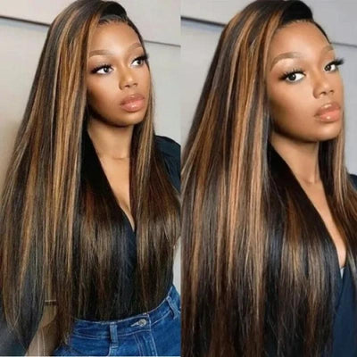 FB30 Highlight Balayage Straight V Part Wig 22-26Inch Vpart Wig 180% Density Human Hair Wig