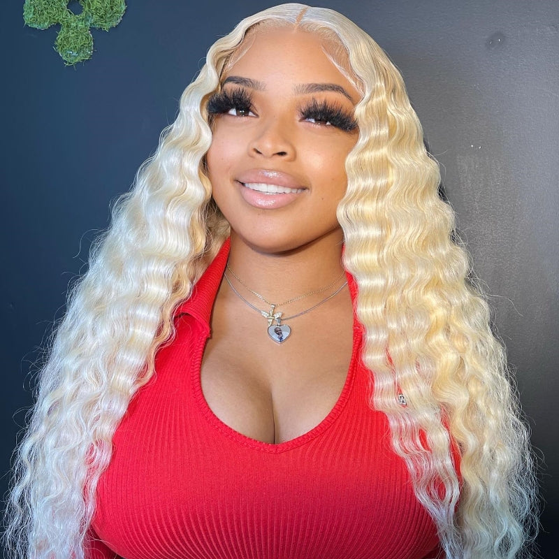 13x4 Undetectable Lace Frontal 613 Blonde Deep Wave Human Hair Wigs