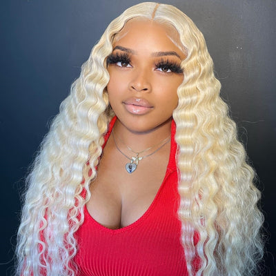 13x4 Undetectable Lace Frontal 613 Blonde Deep Wave Human Hair Wigs