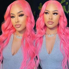 Virgin Human Hair Wigs Pink Color Hair Body Wave 13X4/13x6 Lace Front Wig