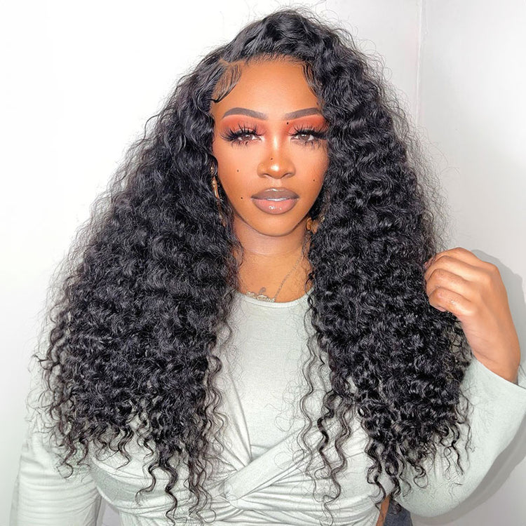 Kinky Curly Human Hair Wigs Curly13*4 Lace frontal Wig Pre-Pluckes Hairline With Baby Hair 180% Density