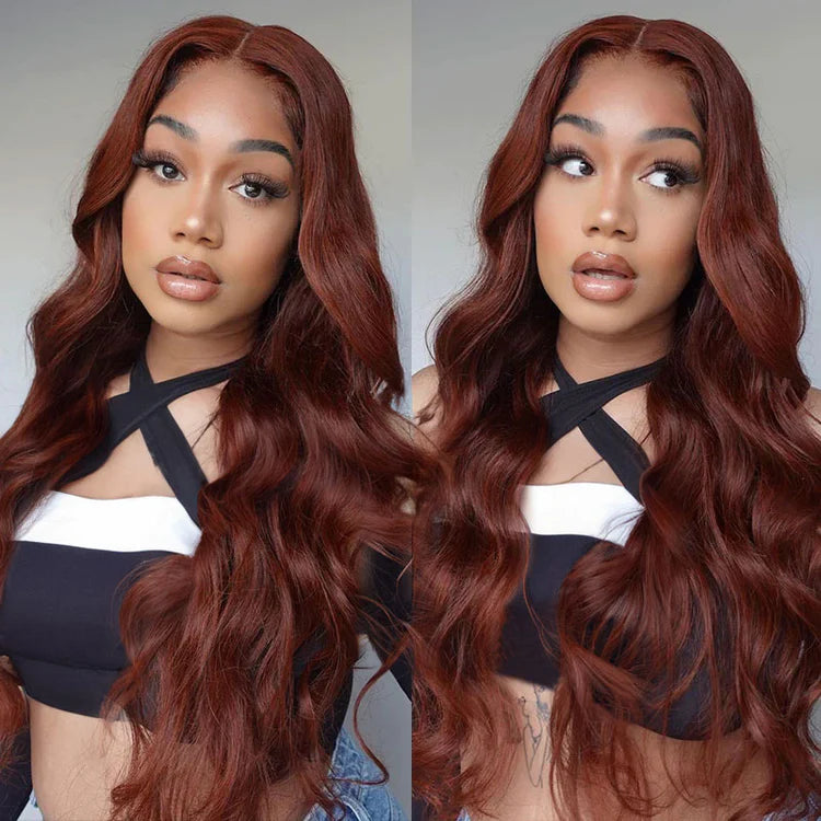 Breathable Cap 13x4 Pre Cut Lace Front Reddish Brown Body Wave Wig