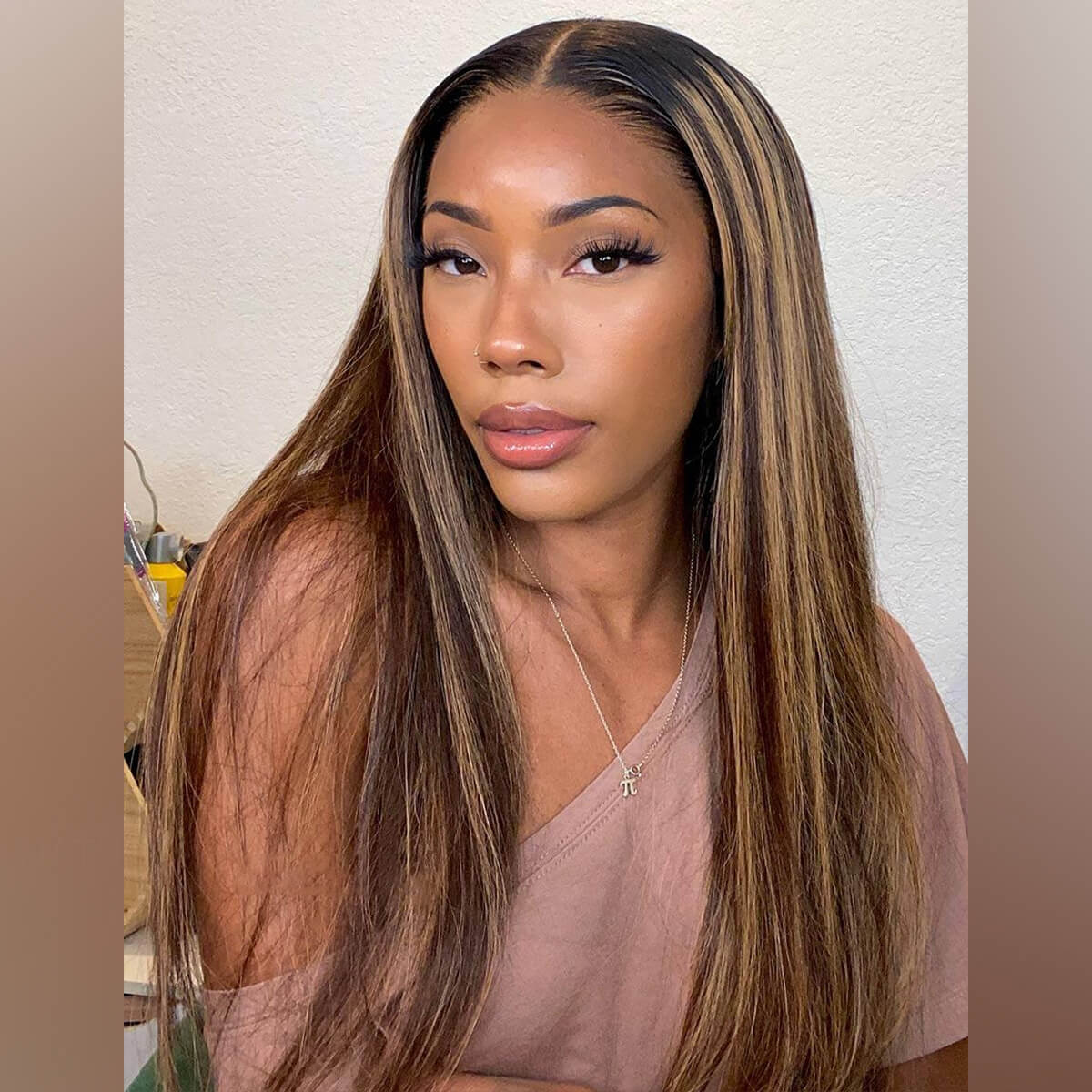 Straight Ombre Highlight Honey Blonde Wigs With Dark Roots 13×6 Full Frontal HD Lace Wig 180% Density