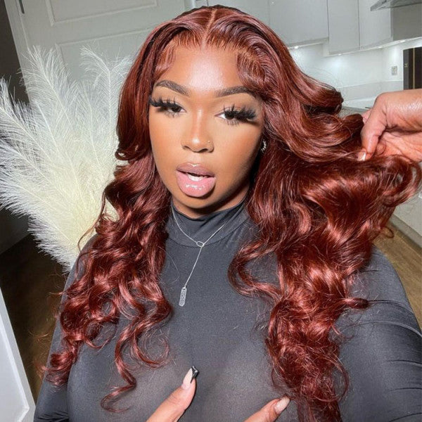 Breathable Cap 13x4 Pre Cut Lace Front Reddish Brown Body Wave Wig