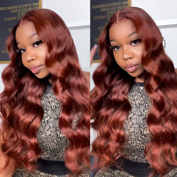 Breathable Cap 13x4 Pre Cut Lace Front Reddish Brown Body Wave Wig