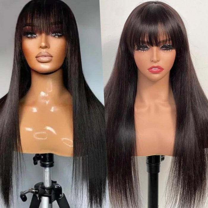 Straight Hair With Bang 13x4 Pre Plucked Lace Front Wig