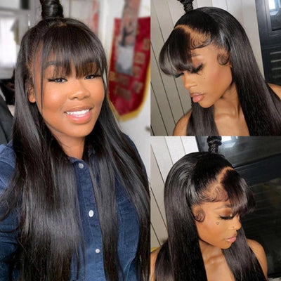 Straight Hair With Bang 13x4 Pre Plucked Lace Front Wig