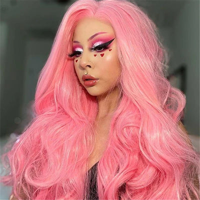 Virgin Human Hair Wigs Pink Color Hair Body Wave 13X4/13x6 Lace Front Wig