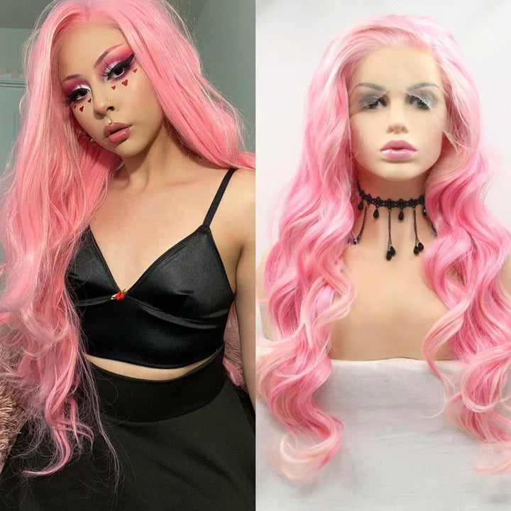 Virgin Human Hair Wigs Pink Color Hair Body Wave 13X4/13x6 Lace Front Wig