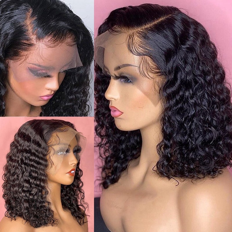 12A Grade Water Wave Bob Wigs  Human Hair 4x4 Lace Closure Wig