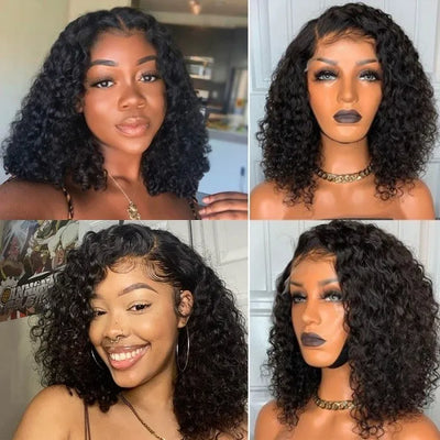 12A Grade Water Wave Bob Wigs  Human Hair 4x4 Lace Closure Wig