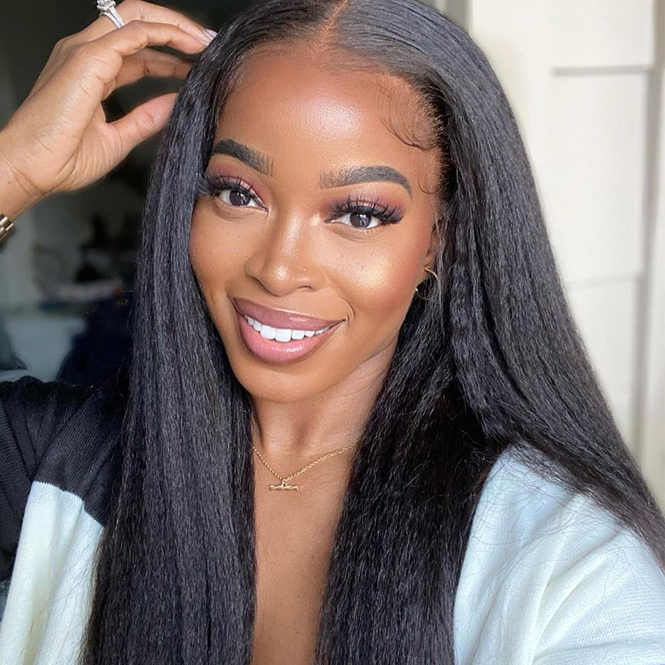 12A Grade Kinky Straight Wigs Human Hair 4x4 Lace Closure Wig