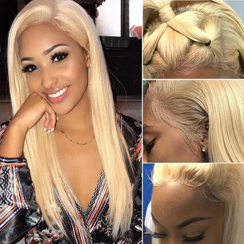 613 Blonde Transparent 360 Lace Wig Straight Human Hair