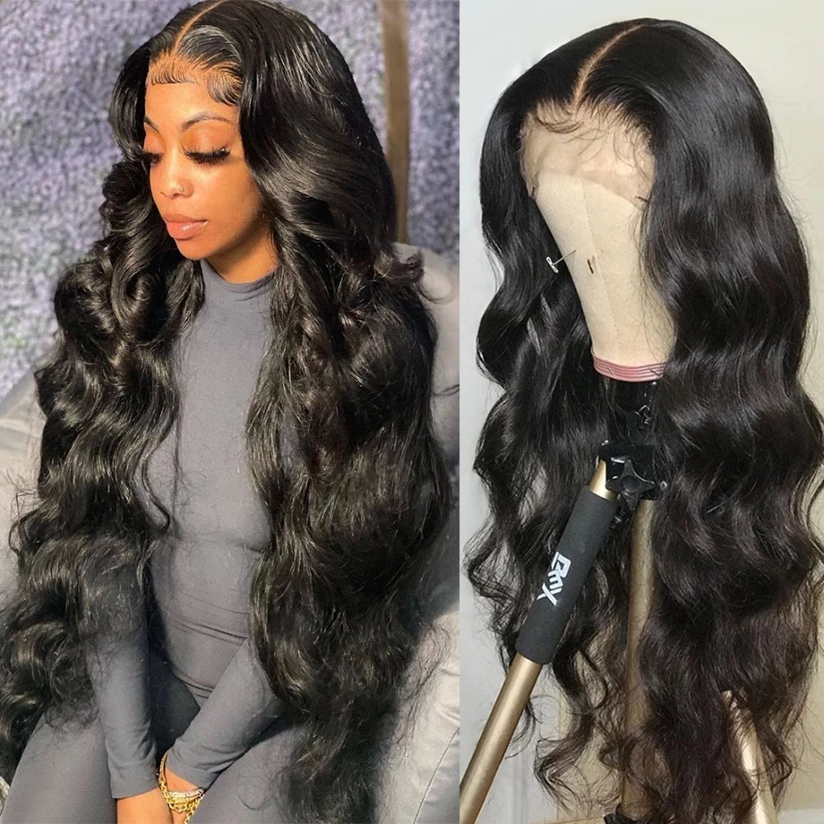 13x6 Full Lace Frontal Wig Body Hair Natural Black Color Wig