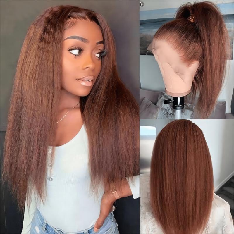 Reddish Brown 13x4 Lace Front Wig Kinky Straight 4C Hair