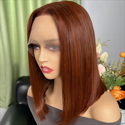 Lace Front Dark Copper Red Straight Bob Wig 13x4 Lace Frontal Lace Part Wig