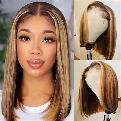 13x4 Highlight Straight Bob Lace Front Virgin Hair Wigs Ombre Color