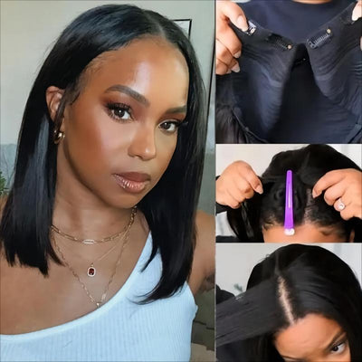 Super Affordable Bob V Part Straight Natural Hairline Wigs